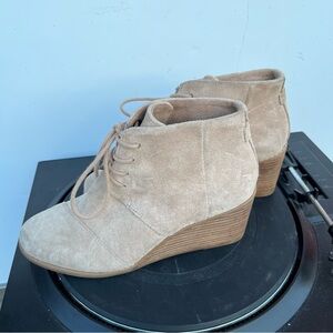 TOMS Beige Suede Wedge Booties
